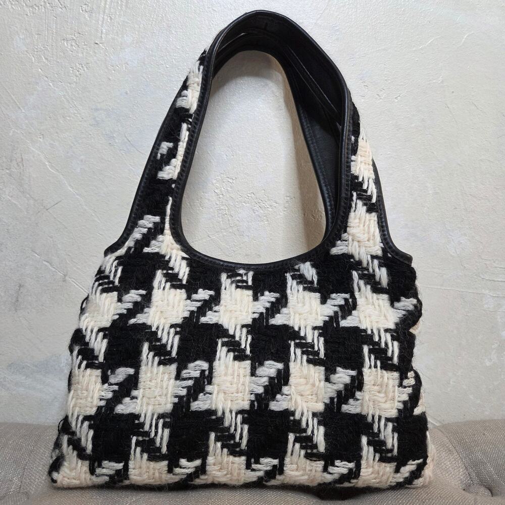Miu Miu Houndstooth Wool Leather Black White Shoulder Bag Purse Turn Lock✨️Y2K - Picture 2 of 15